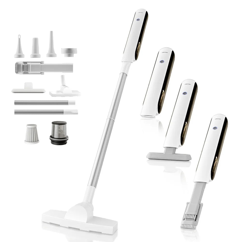 Handheld Vacuum Cleaner with LED Light, Portable Car Cordless Vacuum Cleaner with Powerful Suction and 7 Nozzles, Blowing, White
