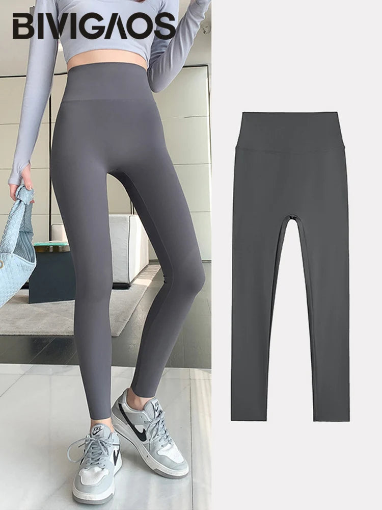 BIVIGAOS Summer Seamless Skin Feel Ultrathin Shark Leggings Women High Waist Tight Leggings Multicolor Sport Fitness Leggings