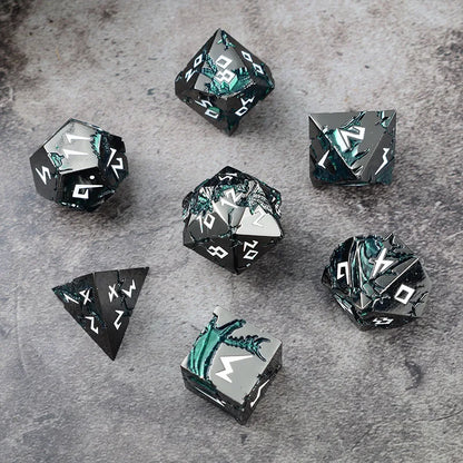 D&D kauliukai, 7 kauliukų metalinis DND kauliukų rinkinys, svertiniai metaliniai „Dungeons and Dragons“ kauliukai, daugiakampiai D ir D kauliukai, skirti vaidmenų žaidimui