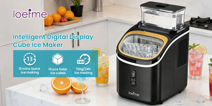 LOEFME Portable Ice Maker Machine 15kg/24h 6-13 Mins Quick Ice 16pcs Ice Cubes Countertop Ice Machine for Home Kitchen Party RV