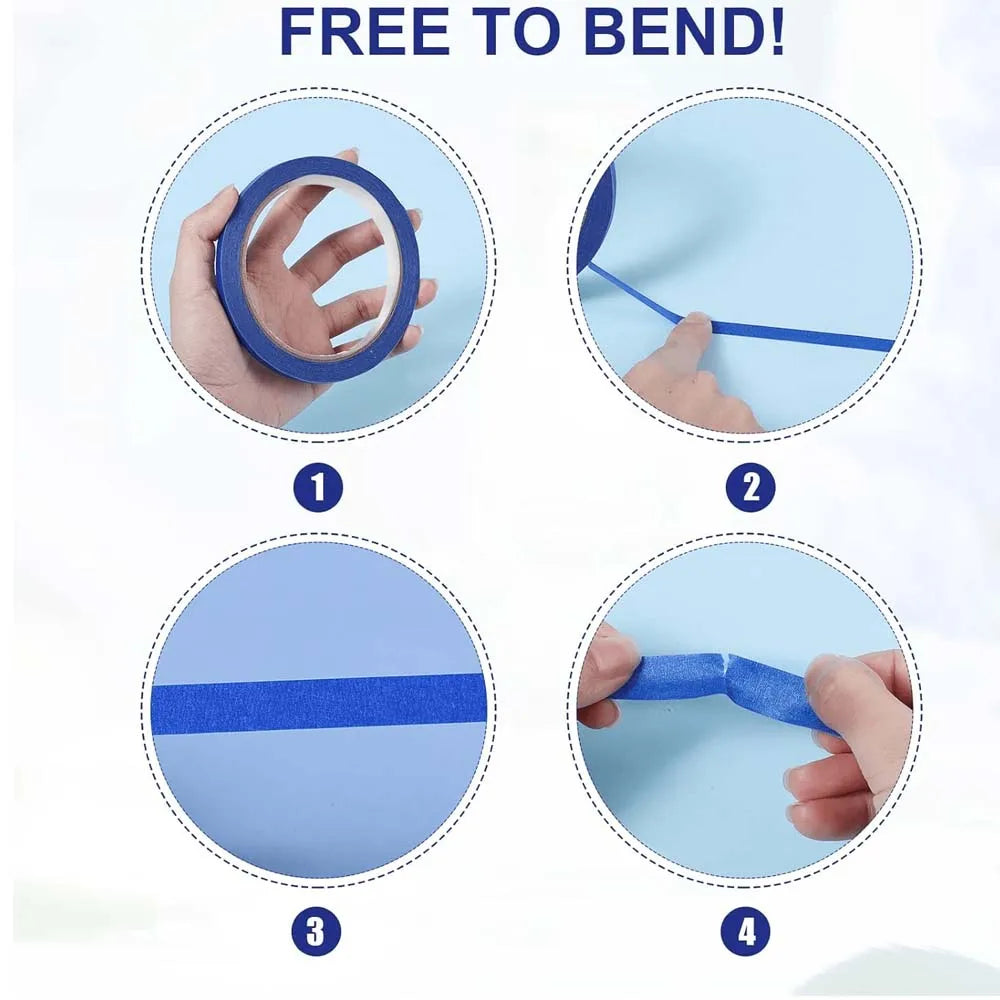 3 Rolls of Blue Tape, 3/6/12 mm Wide Masking Tape, Fine Line Painter's Tape for Car, School, Office, DIY Projects ,for Nails