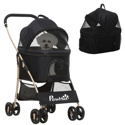 2 in 1 Pet Stroller Detachable Dog Carrier Cart Dog Buggy Small Pet Pushchair, 2-in-1 Hundewagen und Transportkorb klappbar mit abnehmbarem Haustiertasche, Detachable Travel Carrier Bag Full Breathable Mesh Windows Large Bott
