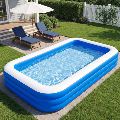 3M/2.6M Family Inflatable Rectangular Pool for Family Gatherings Parties Garden Leisure Durable PVC Outdoor Backyard Swimming Pool