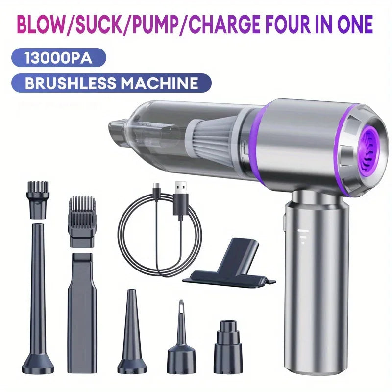 13000Pa 4-in-1 Car Vacuum Cleaner Portable Cordless Mini Vacuum Cleaner Compressed Air Blower Air Duster Pump Hand Held