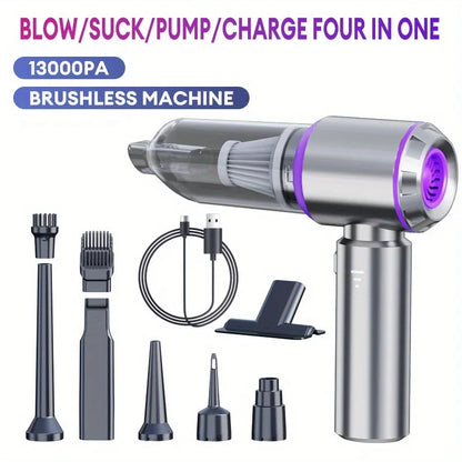 13000Pa 4-in-1 Car Vacuum Cleaner Portable Cordless Mini Vacuum Cleaner Compressed Air Blower Air Duster Pump Hand Held