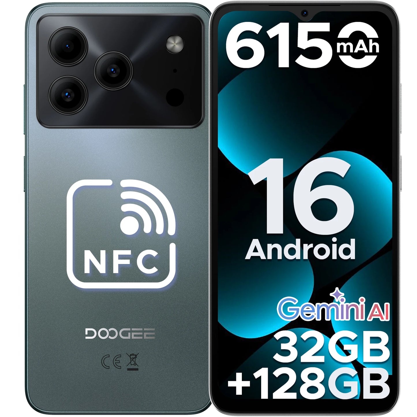 DOOGEE Note56 Pro Smartphone 32GB+128GB Android 16 6150mAh Battery 6.56'' 90Hz Screen 13MP+8MP Widevine L1 NFC Cell Phone