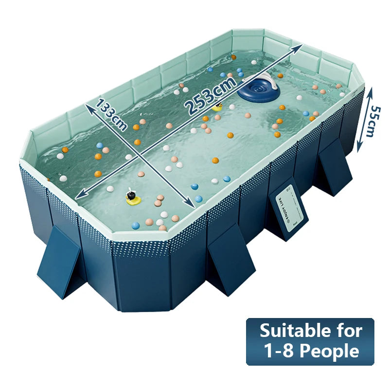 2.53m Portable Non-Inflatable Outdoor Pools Large Foldable Swimming Pool for Family Kids Adults Pets Water Play