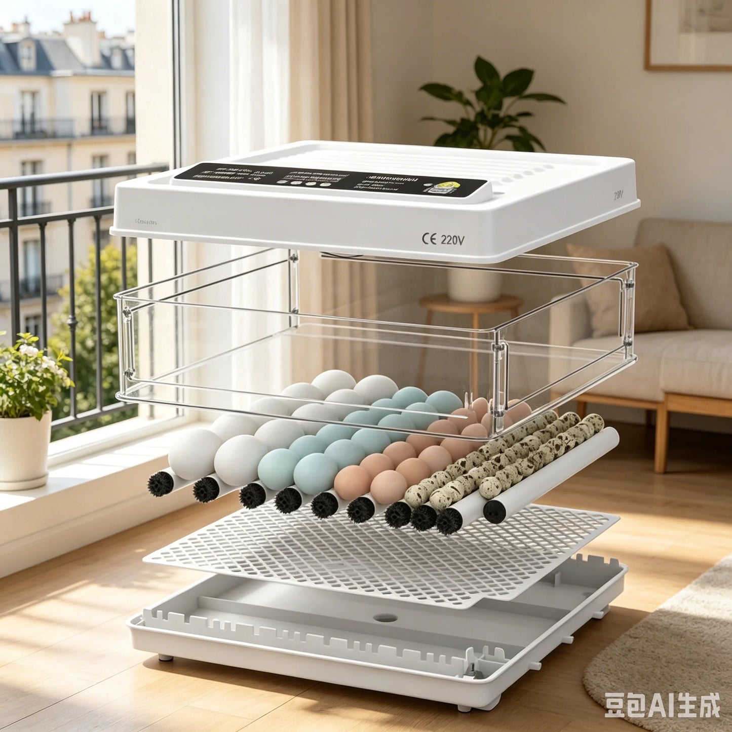 220V Mini Digital Egg Incubator with Auto Egg Turning, Low Noise Fan & Heat Insulation Cover for Chicken Duck Quail Pigeon Bird Eggs, Farm & Educational Hatching Machine