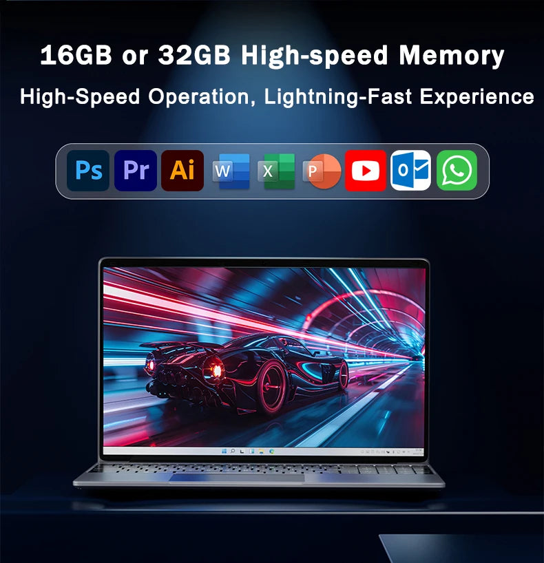 Lightweight 15.6" Laptop Intel 6500Y 32GB RAM 2TB SSD 5000mAh Windows 11 Backlit Keyboard Fingerprint for Business & Gaming