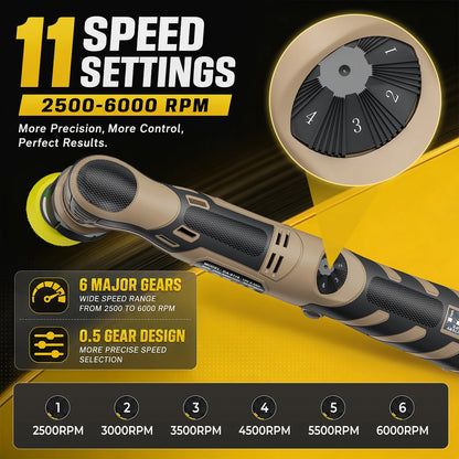 Cordless Mini Car Polisher 12V Detailing Wireless Car Polishing Machine 1/1.5/2 Inch Pades Kit For Auto waxis, Adjustable Speed With 11 Speed Settings and a range of 2500 - 6000 RPM for car and furniture polishing and scratch