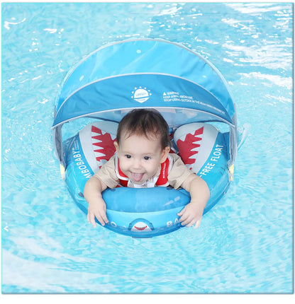 Mambobaby Float Safe Solid Core Comfort Skin-friendly Design with Canopy Baby Swimming Ring Toddler Pool Float Infant Water Ring