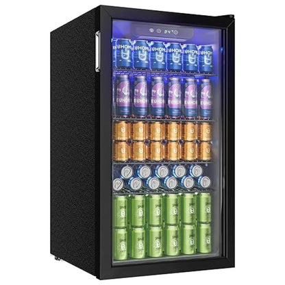 Drinks refrigerator with Glass Door for 126 Cans Adjustable Shelves Beer/Wine Home/Bar/office Black stainless steel