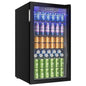 Drinks refrigerator with Glass Door for 126 Cans Adjustable Shelves Beer/Wine Home/Bar/office Black stainless steel