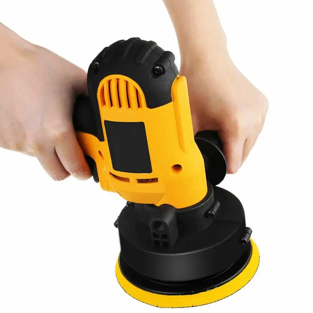 Concentric electric polishing machine in a 31-piece kit with grinding accessories and polishing pads for vehicle refurbishment