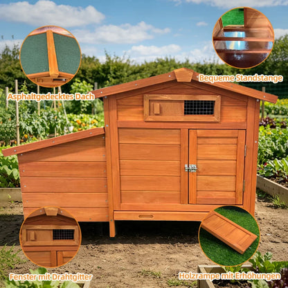 Chicken Coop on Stilts with Wooden Laying Nest Protects Chickens from Predators, Raised Nest, Easy to Clean