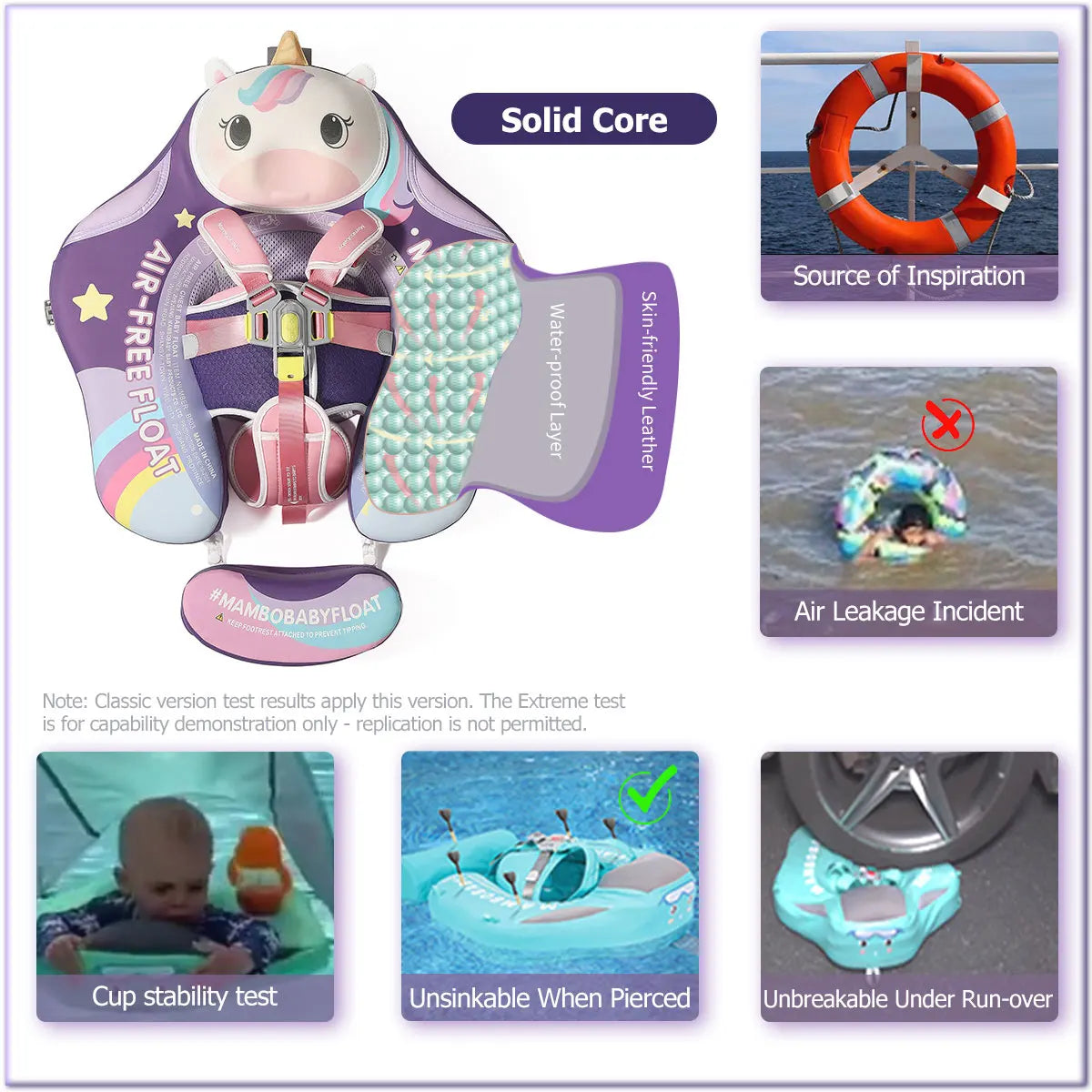 Mambobaby Float Safe Solid Core ST-Unicorn B503-143-W-Z Comfort Always: Skin-friendly Coat Baby Swimming Ring Toddler Pool Float