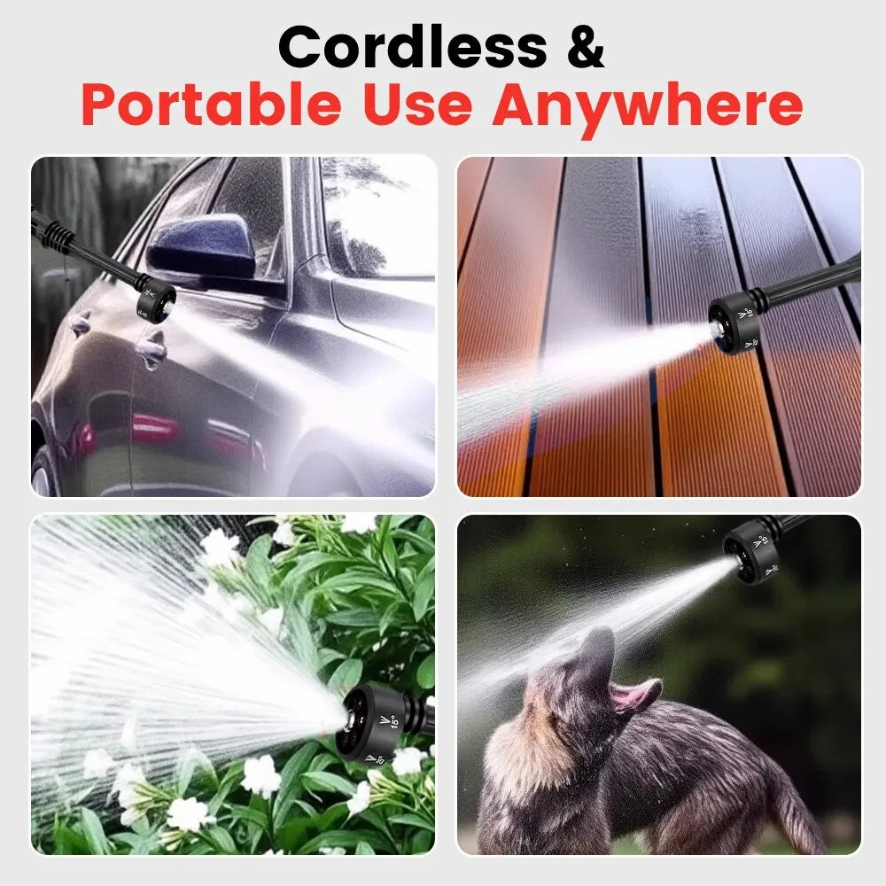 POPDEER PD-W01 Cordless High Pressure Car Washer, 200Bar 6-in-1 Nozzle, 4.0Ah Battery, 5m Hose for Car Cleaning