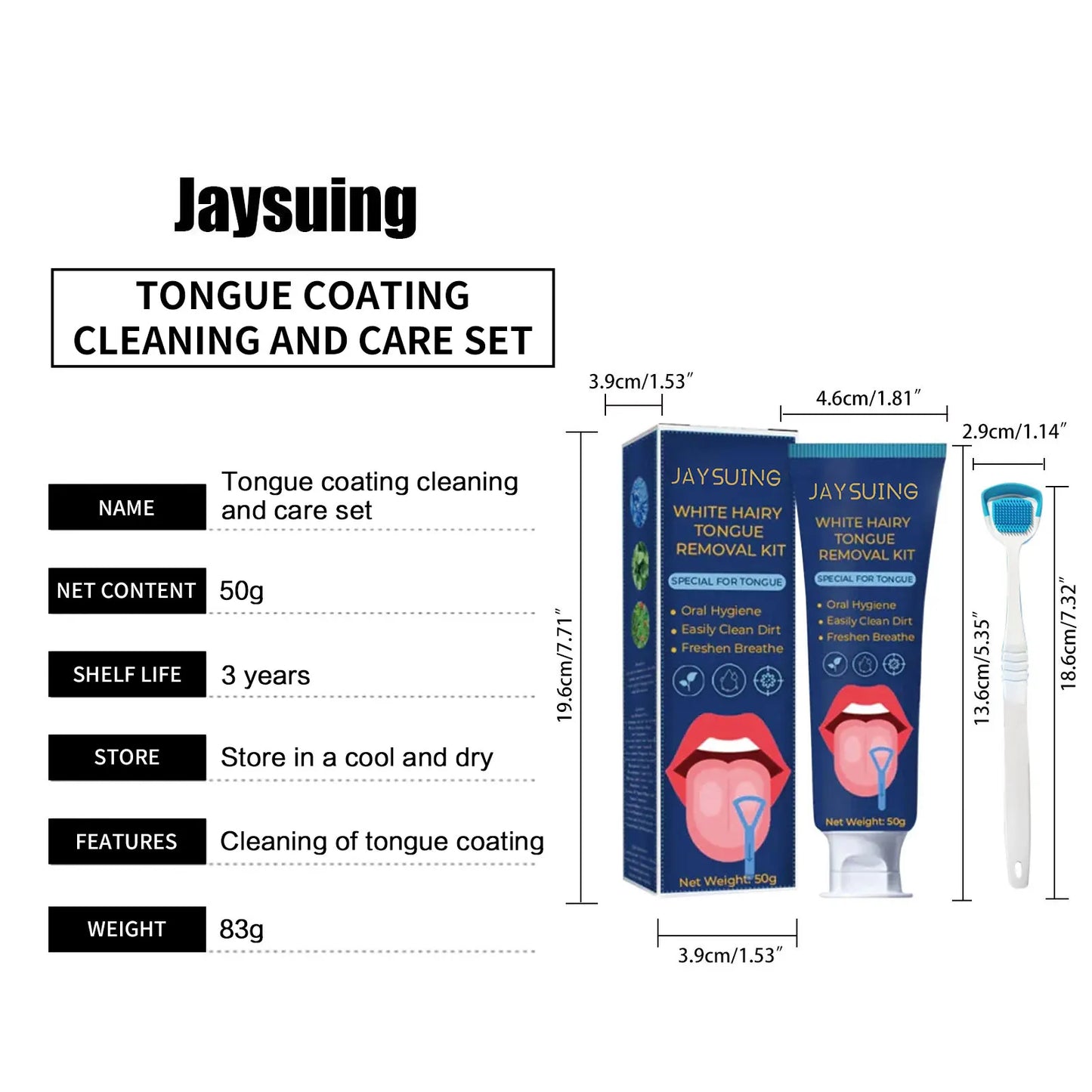 Tongue Clean Paste Set Scraping Artifact Fresh Breath Remove Oral Odor Mouth Cleaner Tongue Coating Removal Gel With Brush 50g