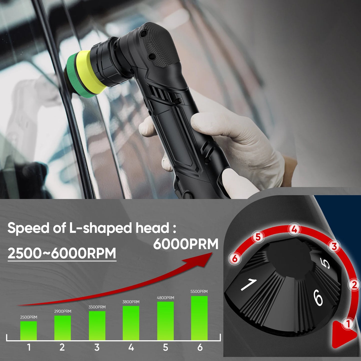 1/1.5/2 Inch Mini Cordless Car Polisher Kit 11 Variable Speed 2500-6000Rpm Da Rotary Polisher with 2X2.0Ah Batteries&Polishing Pads