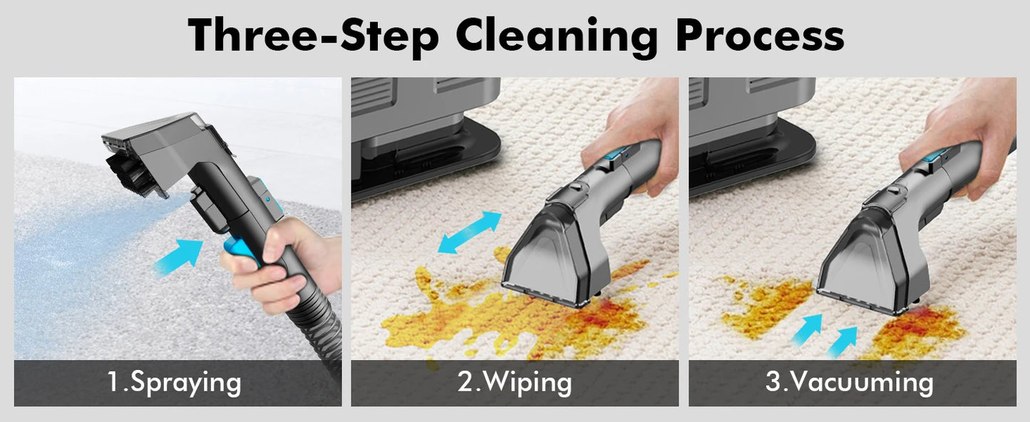 25KPA Washing Vacuum Cleaner, Portable Wired Rug Cleaner, Removable Stain Cleaner with Two Water Tanks, Wet and Dry Vacuum Cleaner