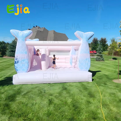 Girls 13ft Pastel Pink Inflatable Mermaid  Bounce House Combo Commercial Jumping Bouncy Castle Slide For Kids Party Rental