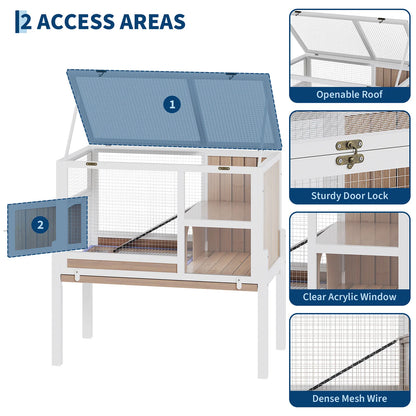 HiMISS Guinea Pig Cages Indoor, Wooden Guinea Pig Cages with Stand Rabbit Cage Hutch with Ramp and Hideout, Small Animals Cage Habitat with Not Leakage Pull Out Tray
