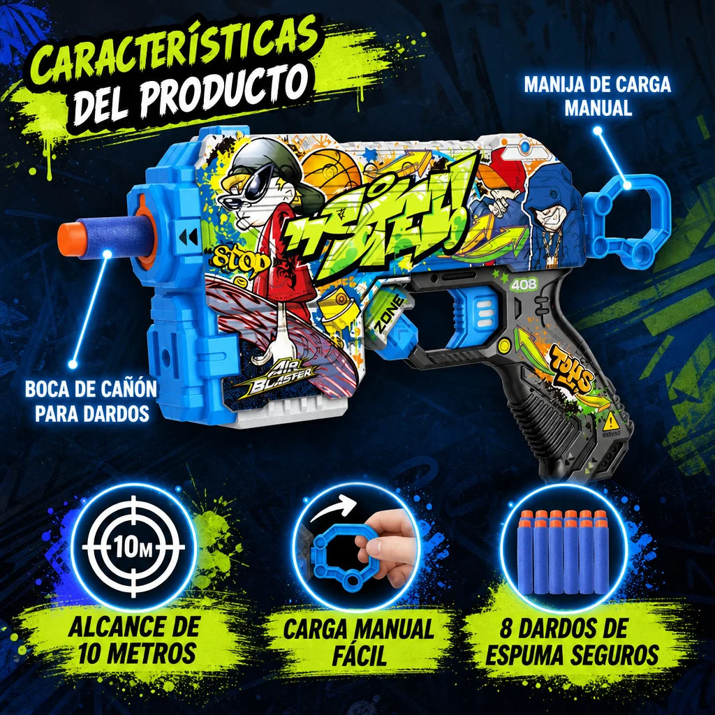 Foam Dart Launcher with Urban Graffiti Design - Save by Buying More, Manual Toy Gun for Kids, Outdoor Action Game