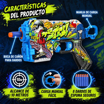 Foam Dart Launcher with Urban Graffiti Design - Save by Buying More, Manual Toy Gun for Kids, Outdoor Action Game