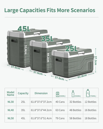 Alpicool NL 25L 35L 45L Car Refrigerator 12V Compressor Fridge Freezer 12/24V DC 100-240V AC Portable Cooler for Camping Travel
