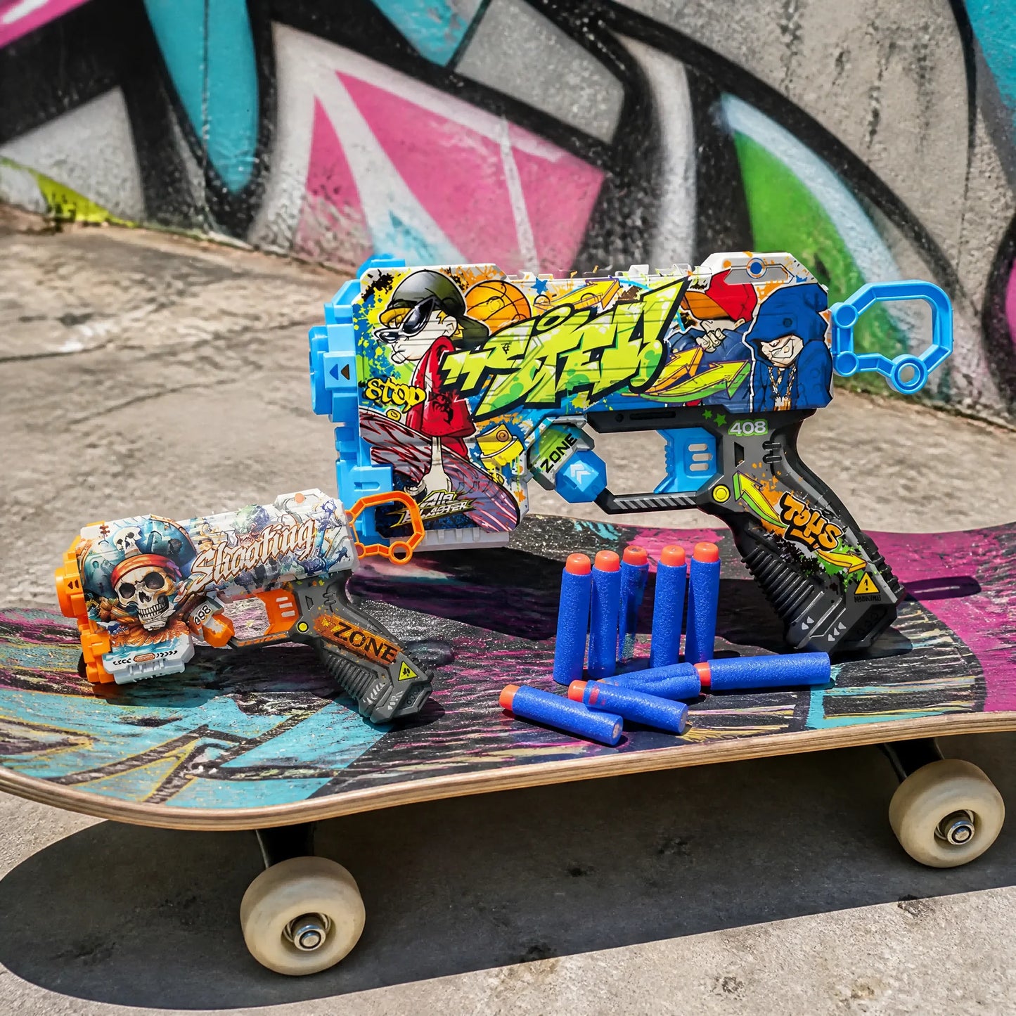 Foam Dart Launcher with Urban Graffiti Design - Save by Buying More, Manual Toy Gun for Kids, Outdoor Action Game