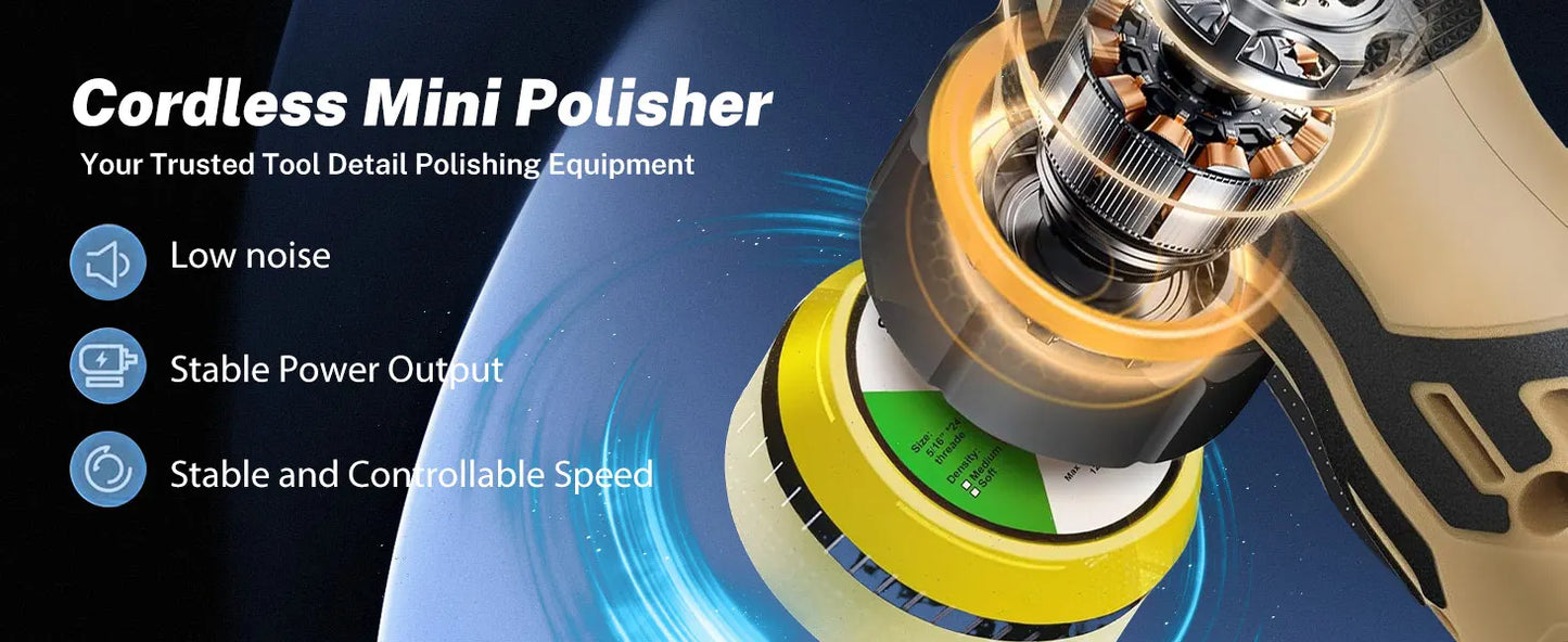 12V Cordless Mini Car Polisher Detailing Wireless Car Polishing Machine 1/1.5/2 Inch Pads Kit For Auto Wax, Adjustable Speed
