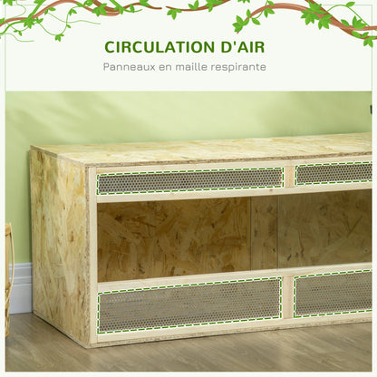 OSB Wooden Reptile Terrarium with Sliding Glass Doors and Ventilated Mesh Panels, Spacious Indoor Habitat with Clear View, Breathable Enclosure for Chameleons, Lizards, Snakes and Other Amphibians, Ideal for Climbing, Hiding