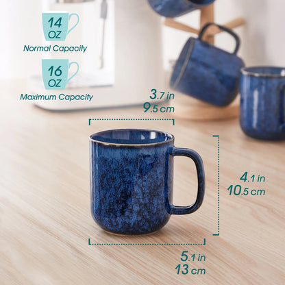 vancasso 4/8 pcs Stoneware Coffee Cups 12Oz 16Oz Starry Coffee Mugs Reflect Glaze Green and Blue with Handle for Tea/Coffee/Coco