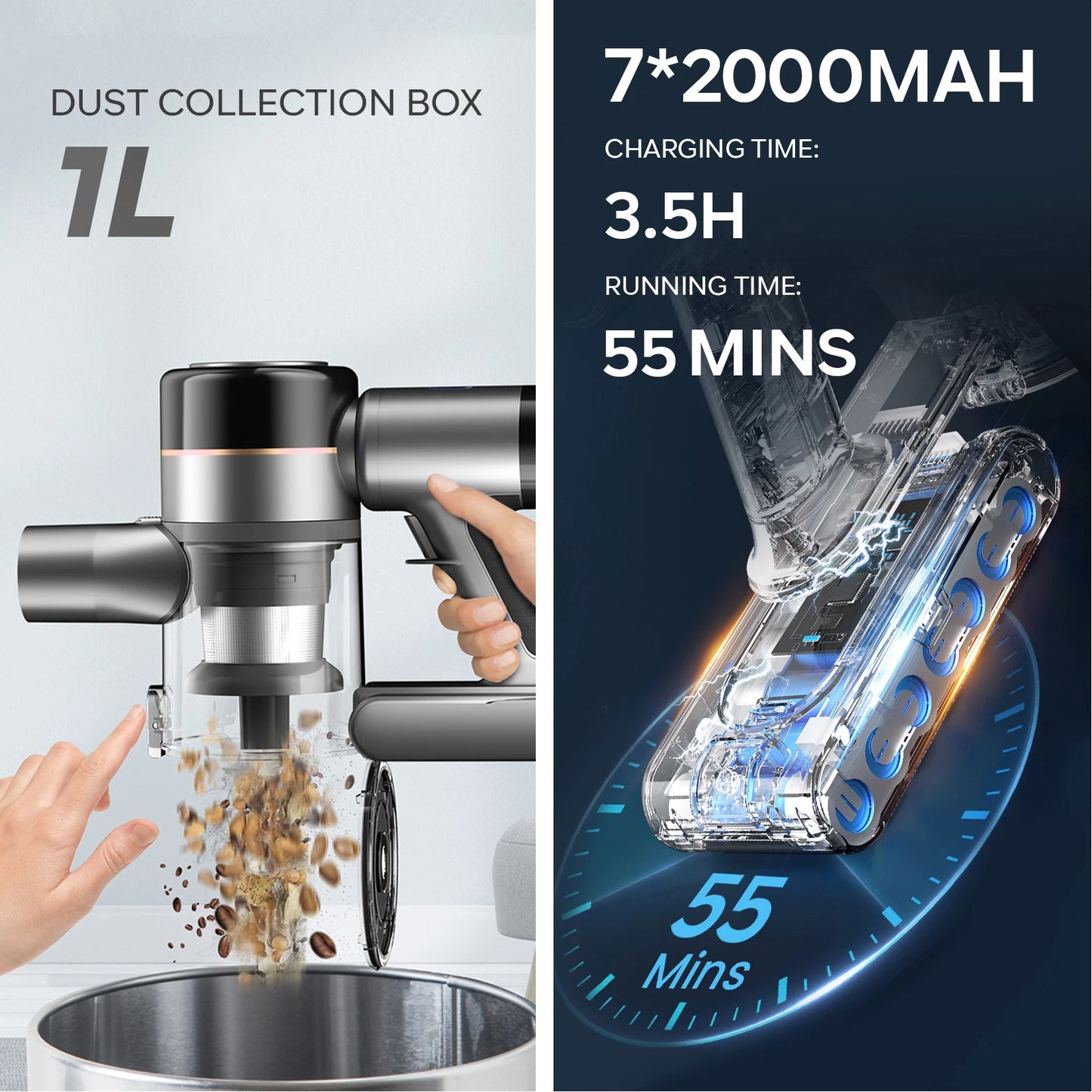 Inse S9X cordless vacuum cleaner, 70KPa, 1 L dust cup, light display battery, for animal hair, Carpet