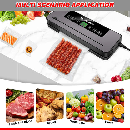 6 in 1 Vacuum Sealer Machine, 6 Modes Multi-Functional Food Vacuum Sealer with 10PCs Vacuum Bags, 30cm Longer Seal Food Sealer Built-In Cutter, Keep Meat Vegetables Snacks Fruits Grains Fresh