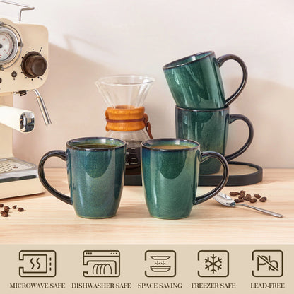 vancasso 4/8 pcs Stoneware Coffee Cups 12Oz 16Oz Starry Coffee Mugs Reflect Glaze Green and Blue with Handle for Tea/Coffee/Coco