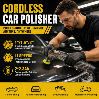 Cordless Mini Car Polisher 12V Detailing Wireless Car Polishing Machine 1/1.5/2 Inch Pades Kit For Auto waxis, Adjustable Speed With 11 Speed Settings and a range of 2500 - 6000 RPM for car and furniture polishing and scratch