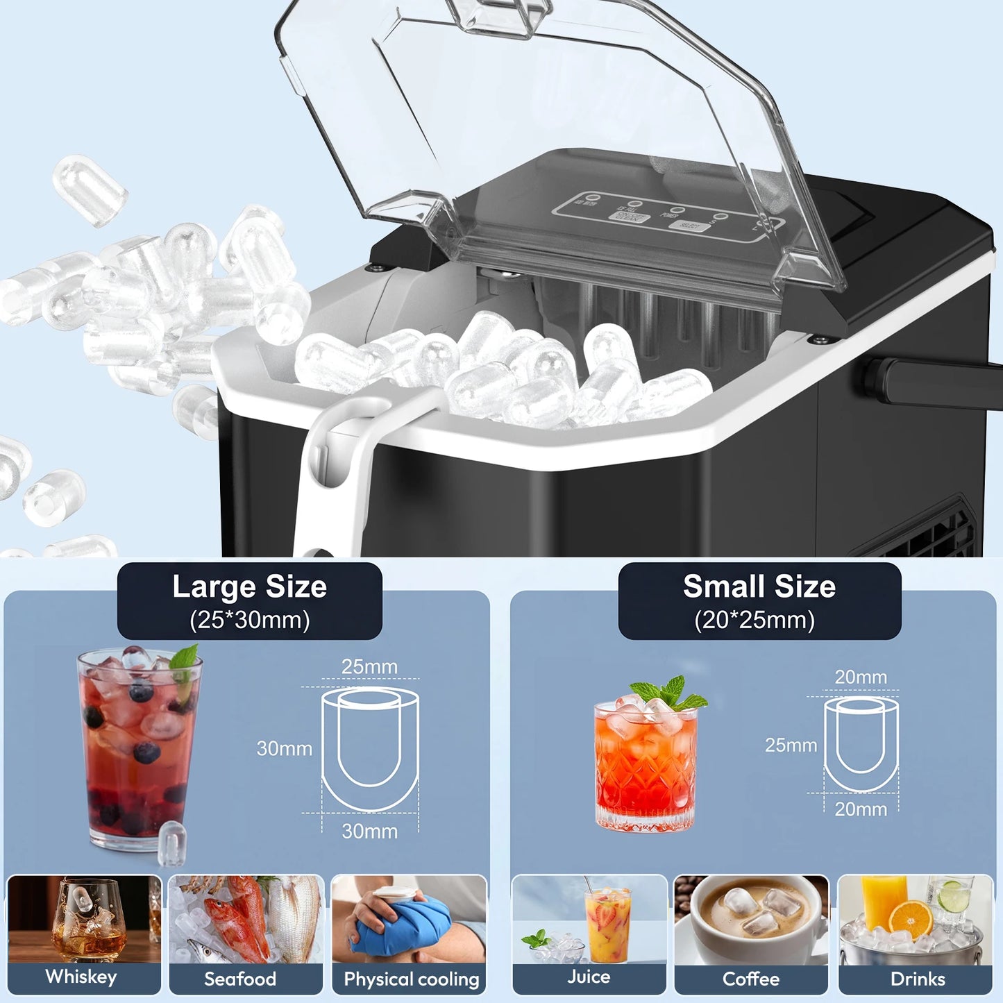 LOEFME 1.2L Ice Cube Machine 12kg/24h Ice Cube Ice Machine For Home 9pcs In 6 Min Professional Ice Machine Scoop