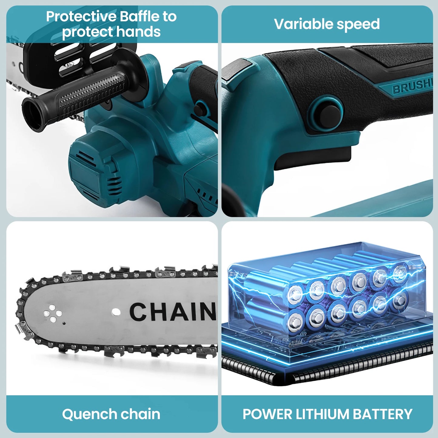 1500W 12Inch Cordless Chainsaw Brushless Lithium Battery Powered Household Woodworking Electric Efficient Handheld Cutting Power Tool with Makita 21V Battery
