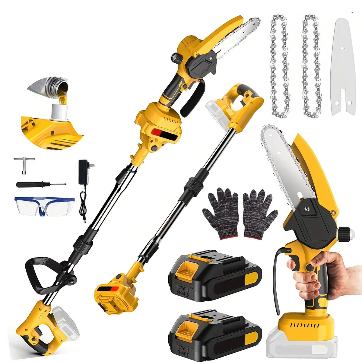 6-inch Cordless Electric Saw Telescopic Pole Electric Saw Pole Saw Gardening Trimming Power Tool Compatible with 21V Batteries