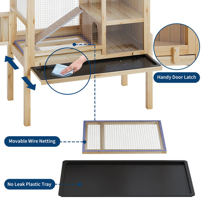 HiMISS Guinea Pig Cages Indoor, Wooden Guinea Pig Cages with Stand Rabbit Cage Hutch with Ramp and Hideout, Small Animals Cage Habitat with Not Leakage Pull Out Tray