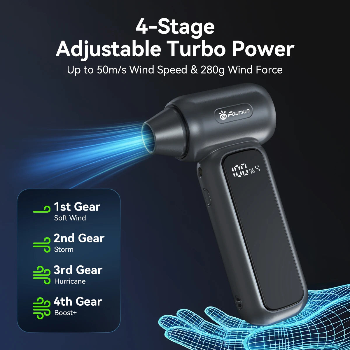 Foursun TF100 Turbo Fan 150000RPM Electric Air Duster Air Blower 4-Gear Brushless Motor for Car/PC/Home/Pet/Outdoor Cleaning