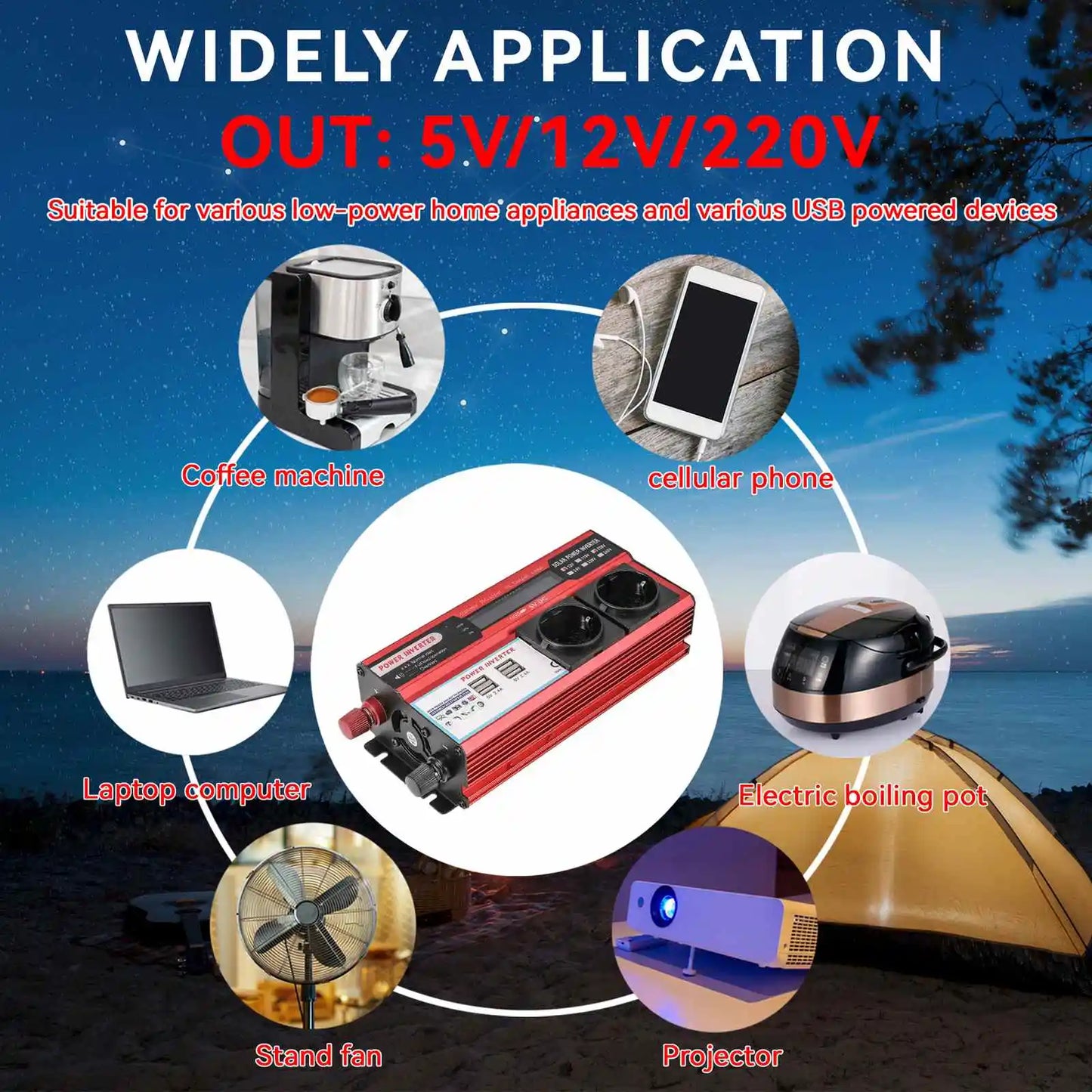 4000W 3000W Power Inverter DC 12V To AC 220V 230V Transformer with 4 USB EU Socket Charge with LED Display for RV Phone Car