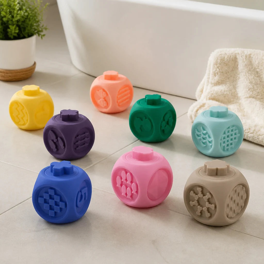 Silicone Sensory Blocks for Baby 9 Pcs - Montessori Bath Toy, Soft BPA-Free Teether, Number and Shape Learning, Early Educational Toy