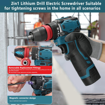2in1 Brushless Electric Screwdriver Drill  55\45Nm Torque Cordless Speed Regulation Handheld Lithium Driver Dril with 2 Battery