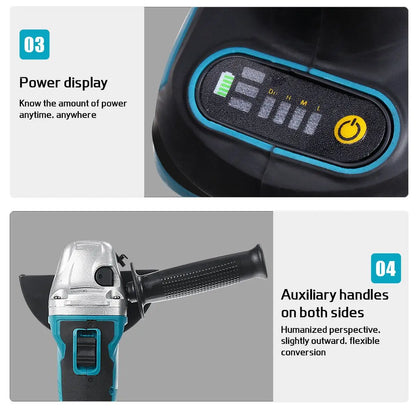 125MM Brushless Cordless Electric Angle Grinder 4 Speed Grinding Polishing Machine Woodworking Power Tool For Makita 18V Battery