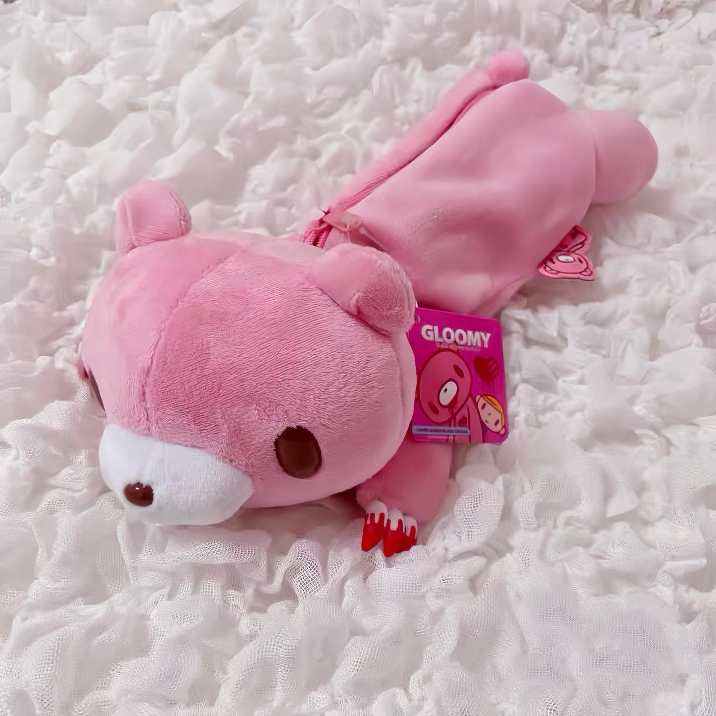 Y2K Bloody Bear Knitted Pencil Case Pink Bear Crochet Makeup Bag Gothic Aesthetic Stationery Pouch Harajuku School Supplies