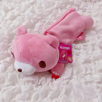 Y2K Bloody Bear Knitted Pencil Case Pink Bear Crochet Makeup Bag Gothic Aesthetic Stationery Pouch Harajuku School Supplies