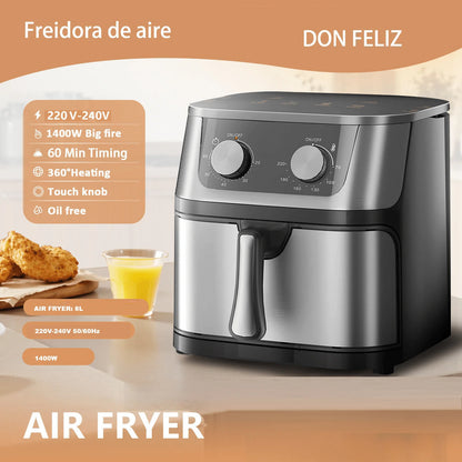 8L Air Fryer, Stainless Steel, 1400W, Oil Fryer, Healthy Cooking, Mechanical Control, 360 °   Heating, 60 Min Timer