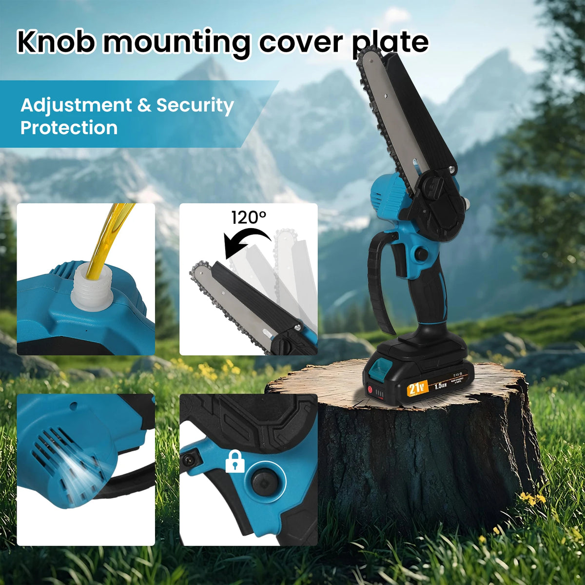 21V 6Inch Cordless Electric Chainsaw Powerful Electric Small Portable Chainsaw with Automatic Oiler Pruning Saw Woodworking Tool